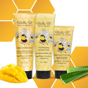 Bella B Bundle - Silk & Honey Body Cream 8oz and Body Buzz Post Pregnancy Recovery Cream 8oz and Tummy to Toes Leg & Foot Cream 6oz