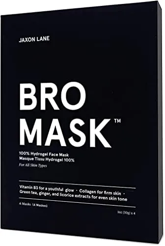 BRO MASK: Korean Face Mask for Men | 2 Pc. Hydrating Anti Aging Sheet Masks Contains Vitamin C, Vitamin E, Hyaluronic Acid, Hydrolyzed Collagen for Face Care & Acne Treatment by Jaxon Lane (4 Pack)