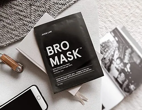 BRO MASK: Korean Face Mask for Men | 2 Pc. Hydrating Anti Aging Sheet Masks Contains Vitamin C, Vitamin E, Hyaluronic Acid, Hydrolyzed Collagen for Face Care & Acne Treatment by Jaxon Lane (4 Pack)