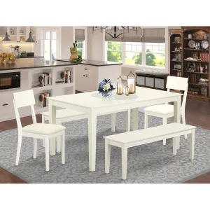 East West Furniture CAAD5C-LWH-LC 5 Piece Kitchen Table Set for 4 Includes a Rectangle Dining Room Table and 2 Faux Leather Dining Chairs with 2 Benches, 36x60 Inch, Linen White