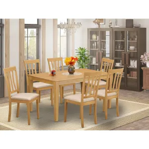 East West Furniture CAAN7-OAK-C 7 Piece Dining Room Table Set Consist of a Rectangle Kitchen Table and 6 Linen Fabric Upholstered Dining Chairs, 36x60 Inch, Oak