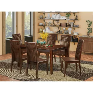 East West Furniture CAIP7-MAH-W 7 Piece Kitchen Table & Chairs Set Consist of a Rectangle Dining Table and 6 Dining Room Chairs, 36x60 Inch, Mahogany