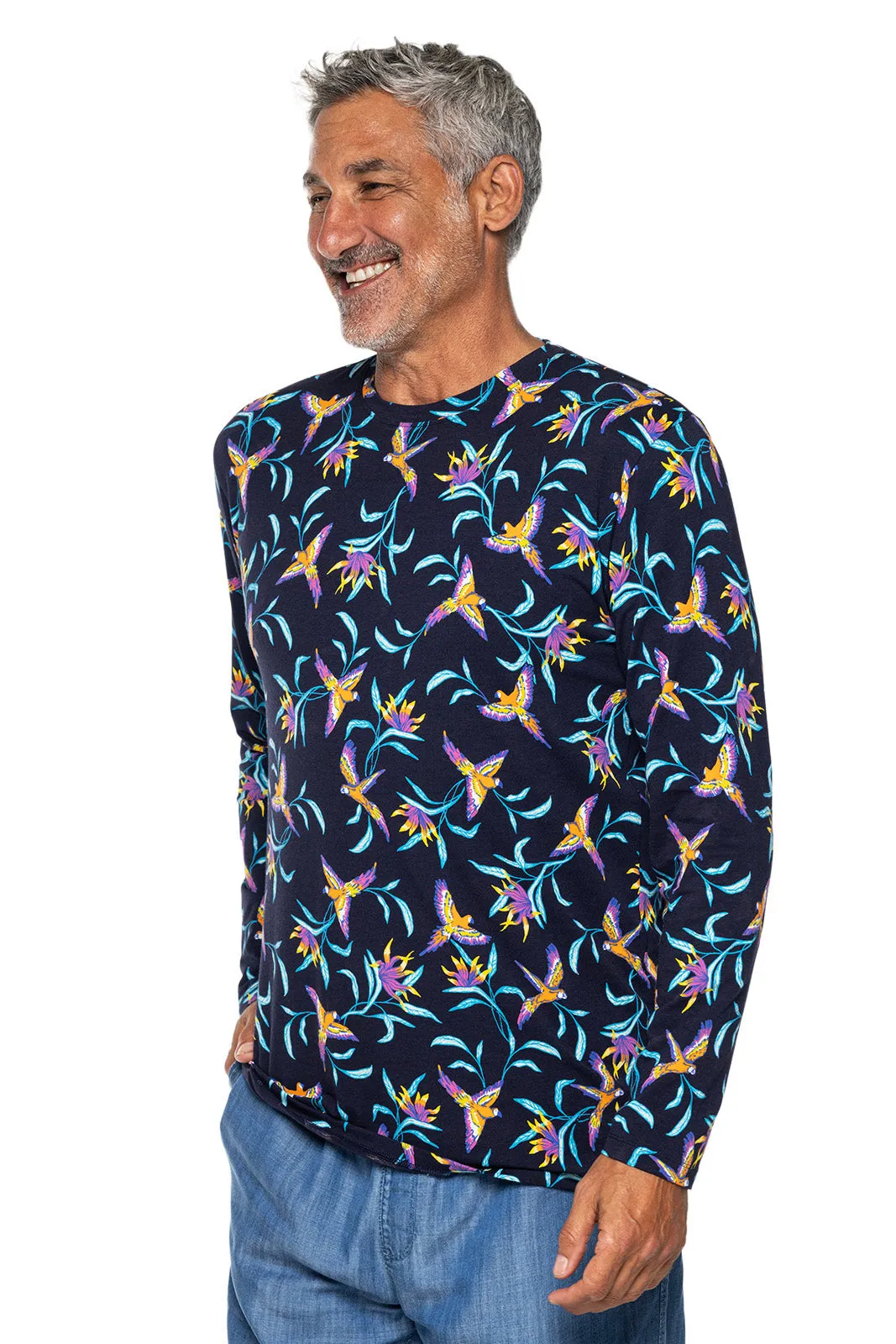 Men's Morada Everyday Long Sleeve T-Shirt  |  Navy Birds of Paradise