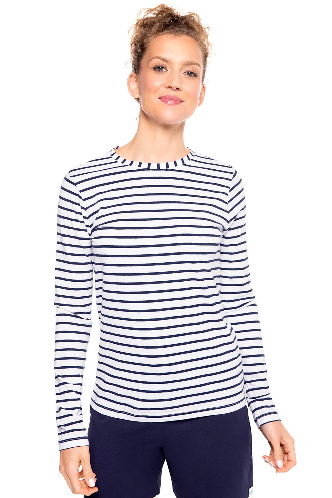 Women's Morada Everyday Long Sleeve T-Shirt | White/Navy Stripe