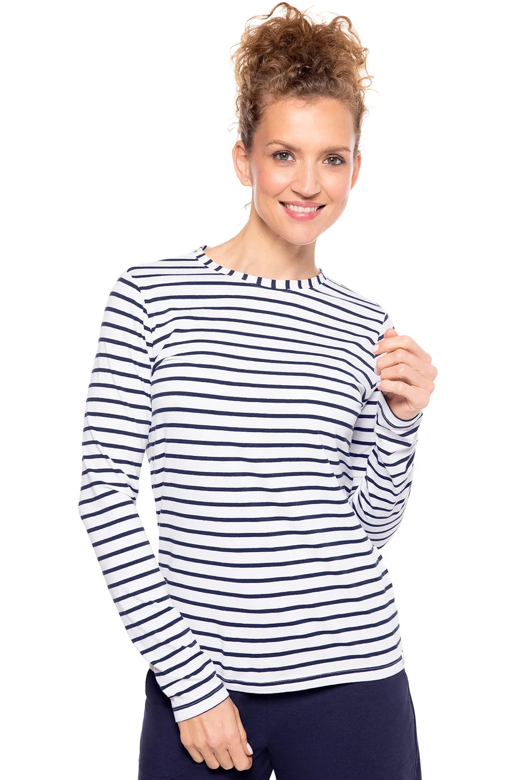 Women's Morada Everyday Long Sleeve T-Shirt | White/Navy Stripe